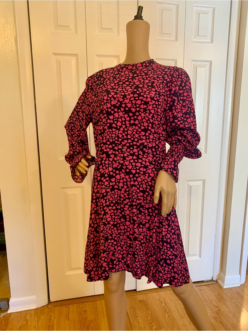 LOFT Black Dress with Pink Heart Pattern